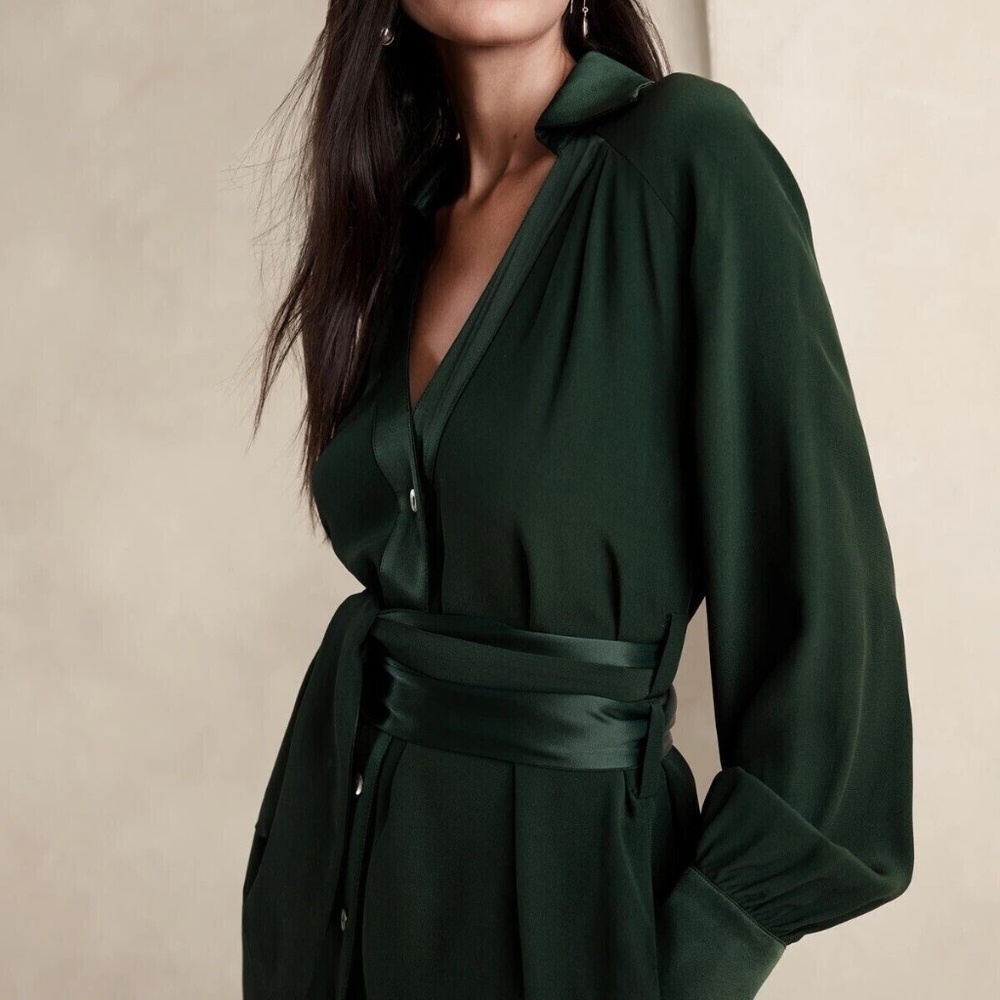 Classic! BANANA REPUBLIC Crepe/Satin Shirtdress, Black, Size Medium - Picture 4 of 7